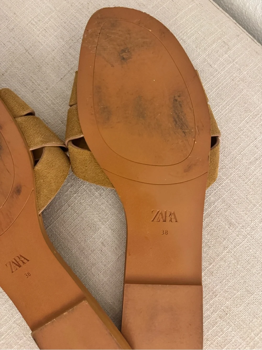 ZARA Tan Suede Braided Slide Sandals - Picture 6 of 6
